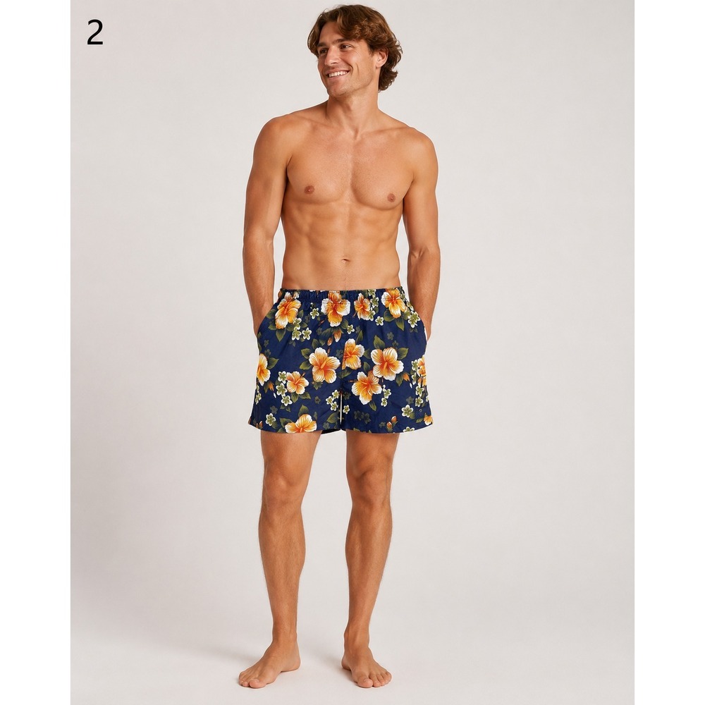 Sand & Sun Swim Trunks Mens 2XL 44-46 Blue Floral Hawaiian Mesh Lined Pockets